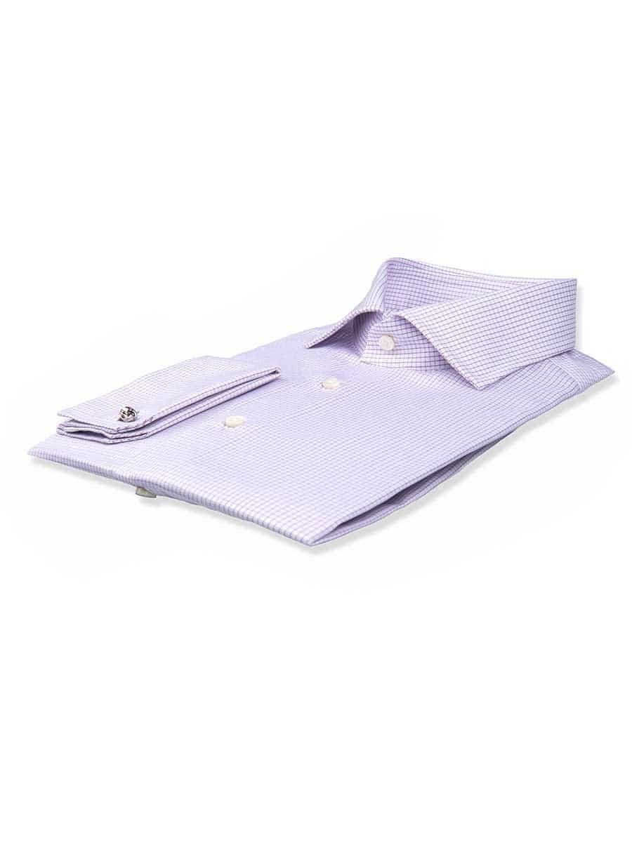 (product) Lavender Textured Micro Check Spread Collar Shirt, folded and displayed flat - custom suits nyc bespoke tailor midtown, noho