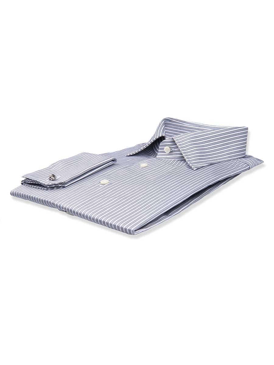 (product) Ice Grey Twill Complex Stripe Classic Collar Shirt, folded and displayed flat - custom suits nyc bespoke tailor midtown, noho