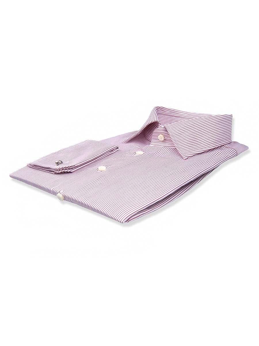 (product) Burgundy Thin Stripe Classic Collar Shirt, folded and displayed flat - custom suits nyc bespoke tailor midtown, noho