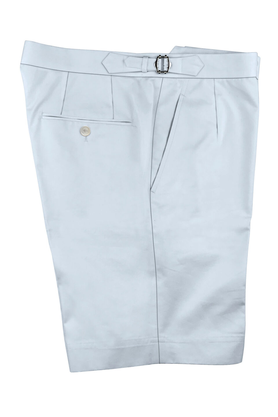 (product) Light Blue Cotton Shorts with side adjuster detail - custom suits nyc bespoke tailor midtown, noho