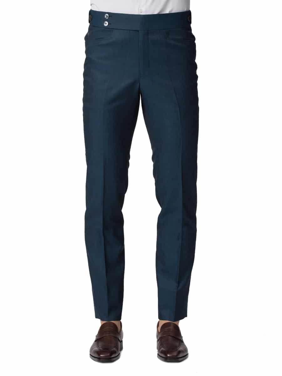 (product) Petrol Blue Bespoke Trouser, front view - custom suits nyc bespoke tailor midtown, noho