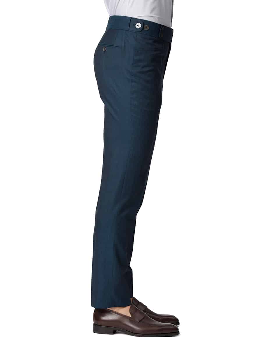 (product) Petrol Blue Bespoke Trouser, side view - custom suits nyc bespoke tailor midtown, noho