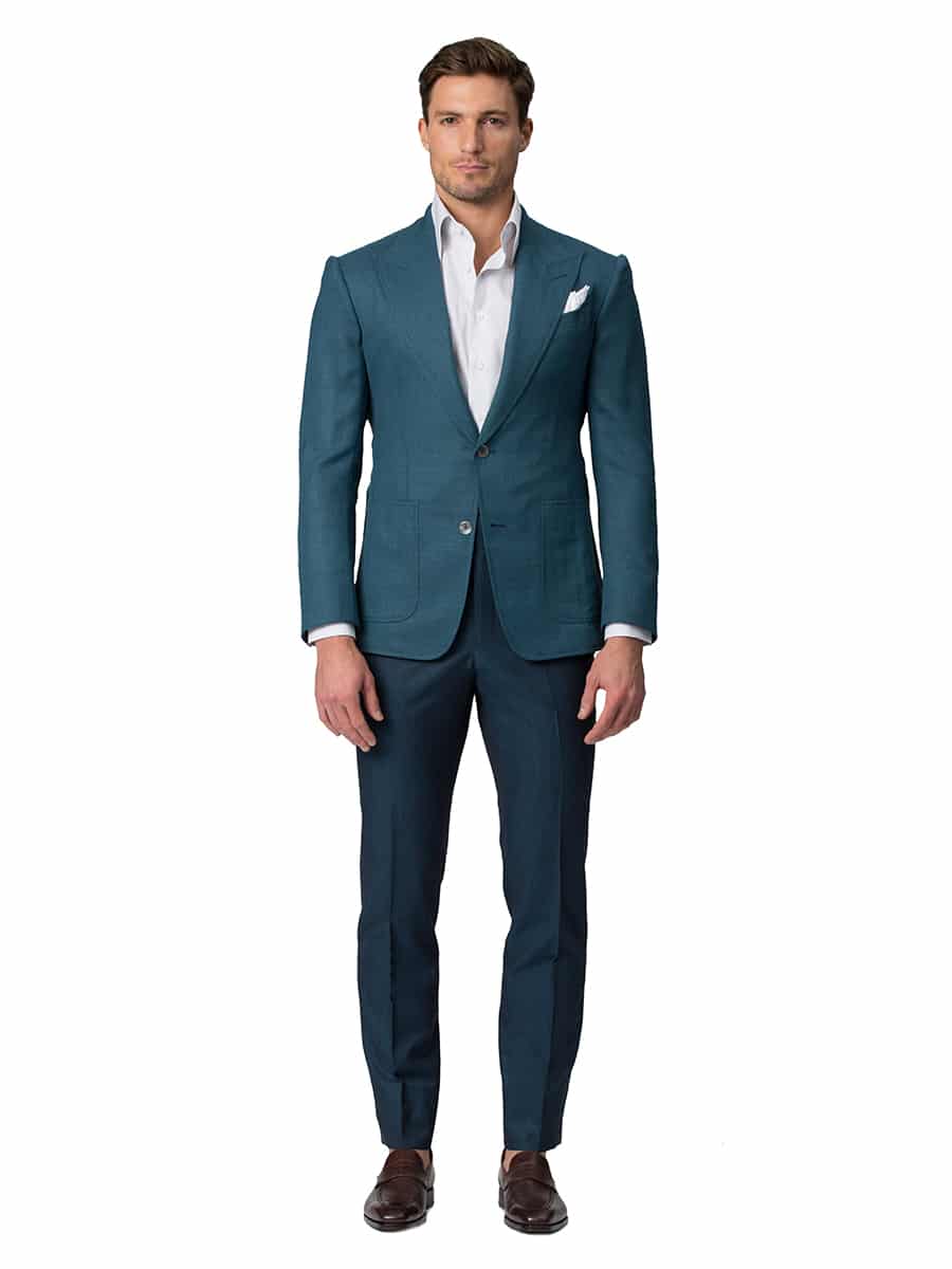 (product) Petrol Blue Bespoke Trouser, paired with Sport Coat, front view - custom suits nyc bespoke tailor midtown, noho