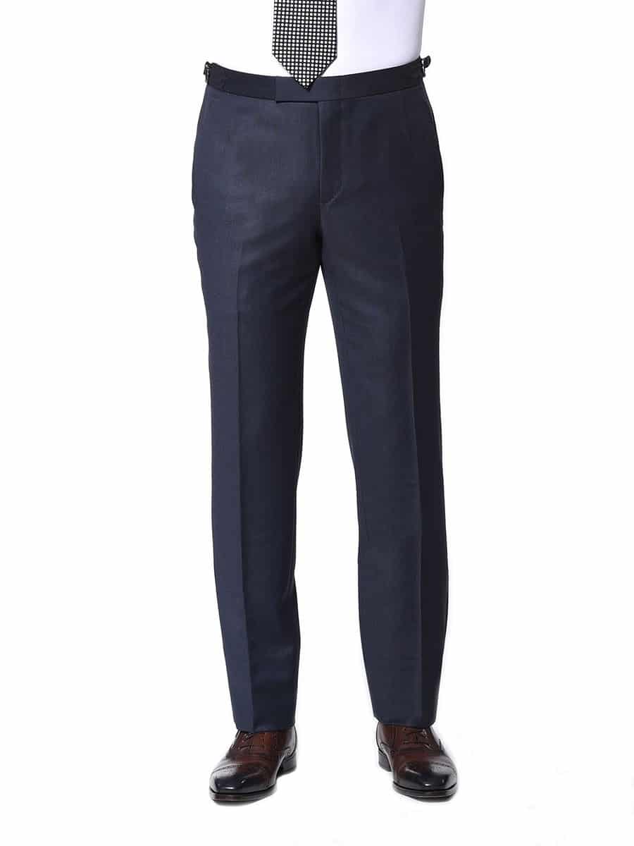 (product) Marine Birdseye Classic Bespoke Trouser, front view - custom suits nyc bespoke tailor midtown, noho