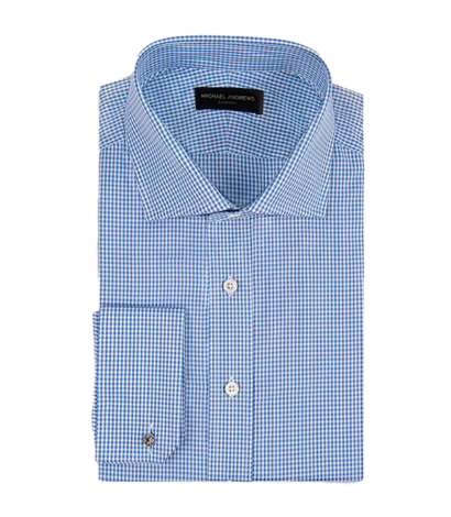 (product) Blue Textured Micro-Gingham, Spread-Collar Shirt - custom suits nyc bespoke tailor midtown, noho