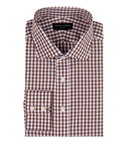 (product) Brown Gingham, Spread-Collar Shirt - custom suits nyc bespoke tailor midtown, noho