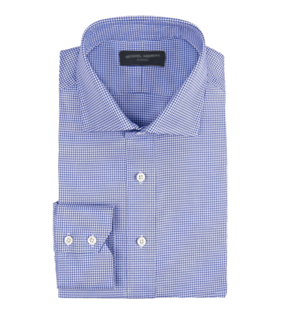 (product) Periwinkle Twill Houndstooth, Spread-Collar Shirt - custom suits nyc bespoke tailor midtown, noho