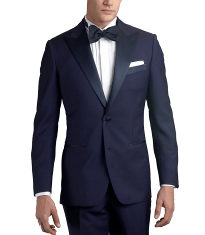 Royal Blue one-button made-to-measure Tuxedo with Navy satin trim - custom suits nyc bespoke tailor midtown, noho
