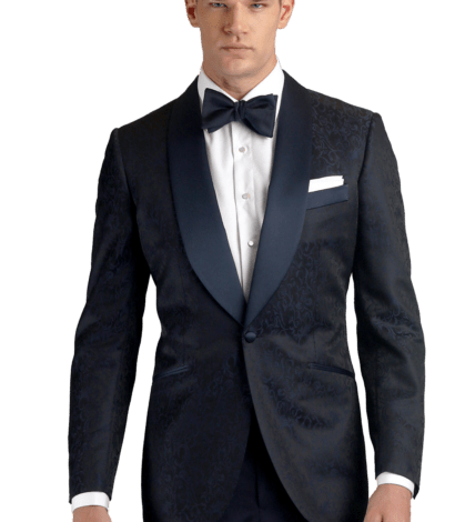Blue Floral Jacquard one-button made-to-measure Dinner Jacket - custom suits nyc bespoke tailor midtown, noho