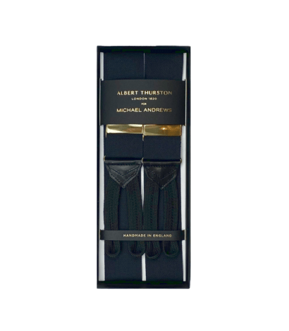 Albert Thurston Black Solid Suspenders with Gold Hardware - custom suits nyc bespoke tailor midtown, noho