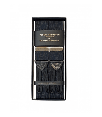 Albert Thurston Black Moire Suspenders with Silver Hardware - custom suits nyc bespoke tailor midtown, noho