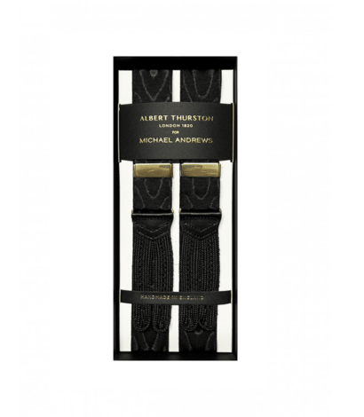 Albert Thurston 32mm Black Moire Suspenders with Gold Hardware - custom suits nyc bespoke tailor midtown, noho