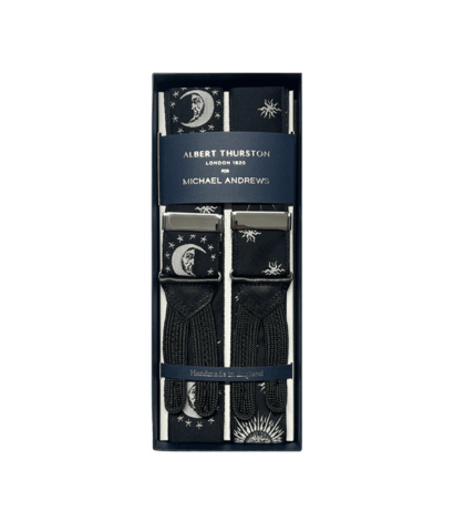 Albert Thurston Black Moon and Stars Suspenders with Silver Hardware - custom suits nyc bespoke tailor midtown, noho