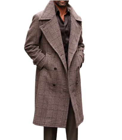 (product) Medium Brown Twill Glencheck Great Coat - custom suits nyc bespoke tailor midtown, noho