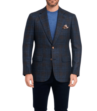 (product) Blue & Brown Wool Silk Glen Check Sport Coat - custom suits nyc bespoke tailor midtown, noho