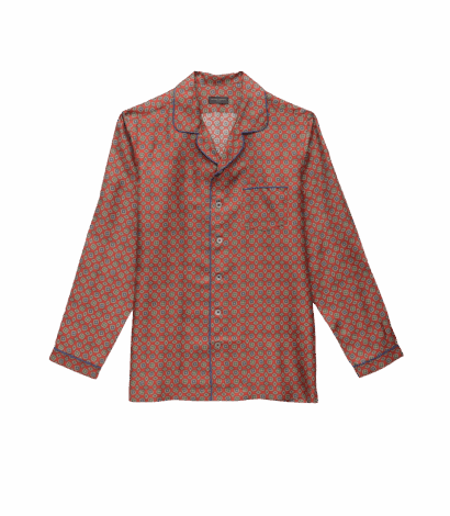 Burnt Orange Medallion Print Silk Pajama Shirt - custom suits nyc bespoke tailor midtown, noho