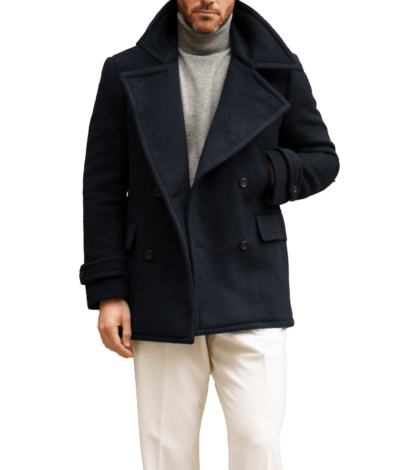 (product) Navy Solid Wool/Cashmere Pea Coat - custom suits nyc bespoke tailor midtown, noho
