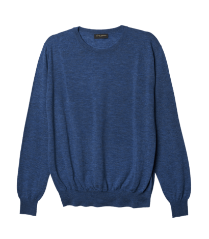 (product) Jean Blue Merino Wool Crew Neck - custom suits nyc bespoke tailor midtown, noho