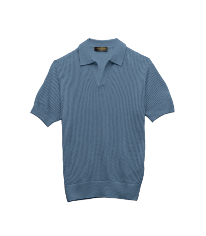 Michael-Andrews-Open-Mesh-Knit-Polo-Light-Blue-Wash - custom suits nyc bespoke tailor midtown, noho