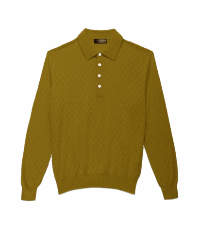 Michael-Andrews-Honeycomb-Long-Sleeve-Polo-Korma-Yellow - custom suits nyc bespoke tailor midtown, noho