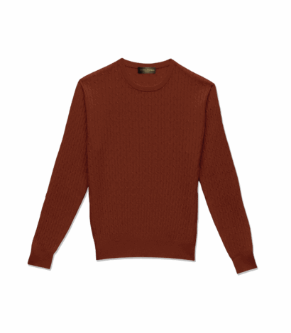 Michael Andrews Merino Wool Cableknit Sweater in Auburn - custom suits nyc bespoke tailor midtown, noho