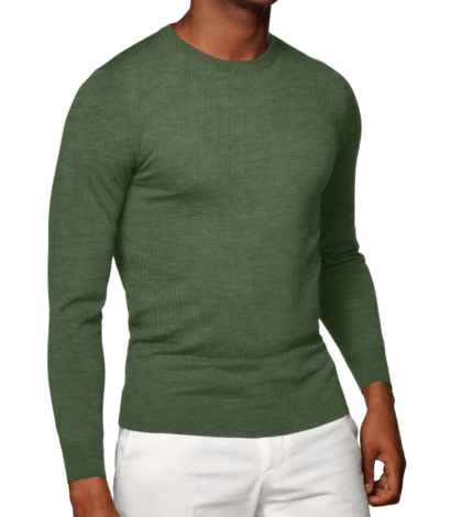 (product) Olive Cashmere Crew Neck Sweater