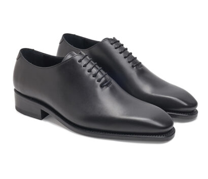 (product) Black Box Calf Whole Cut Lace-Up, Side view of the pair