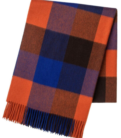 (product) Cobalt Block Check Cashmere Stole, folded