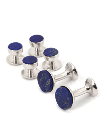 (product) Lapis Lazuli Stud and Cufflink Set (White Rhodium)