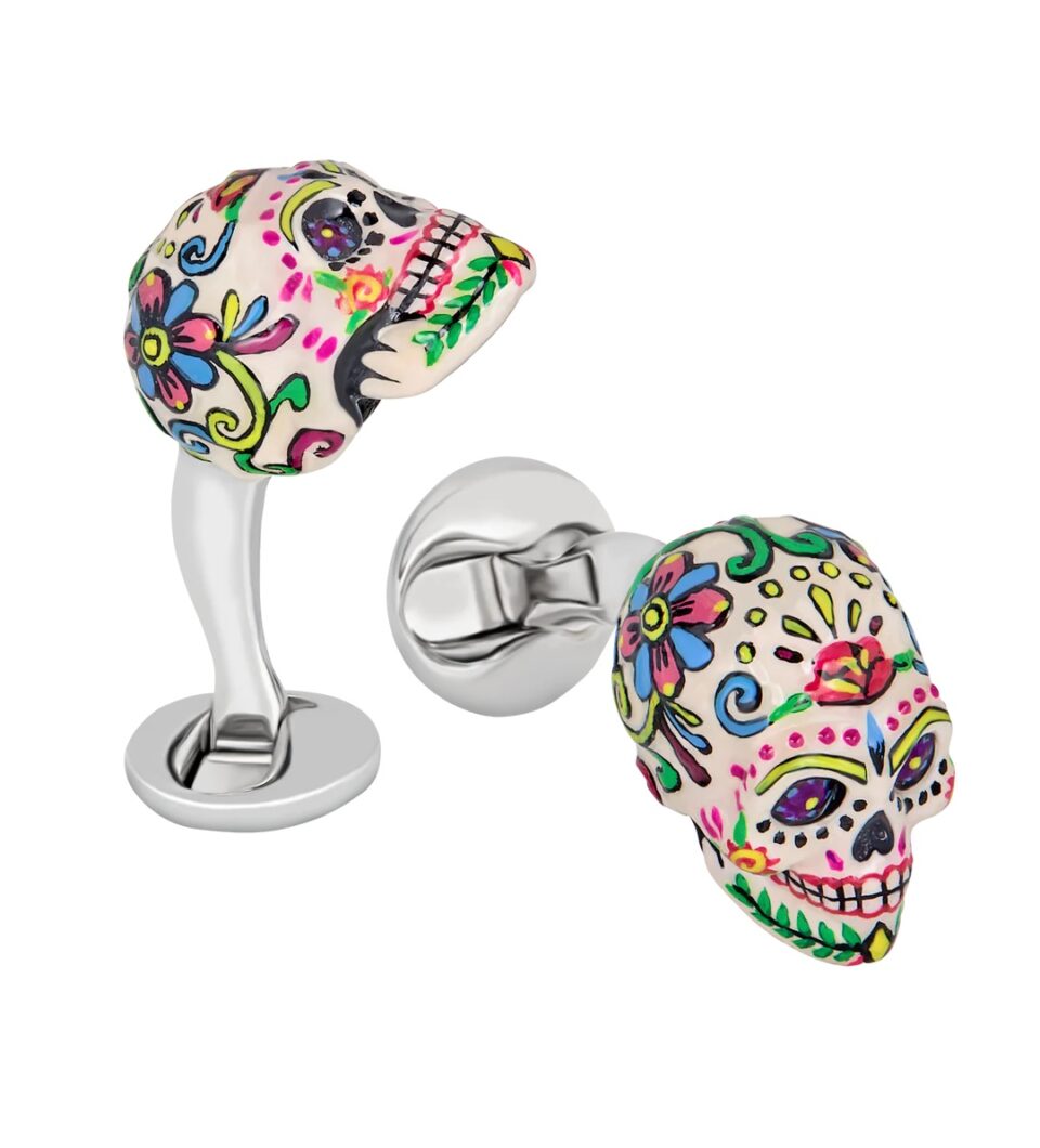 (product) Sweet Yorick Cufflinks, vibrant skull design