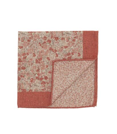 (product) Burnt Siena Double Sided Pocket Square with Small Multicolor Flowers and Abstract Dots