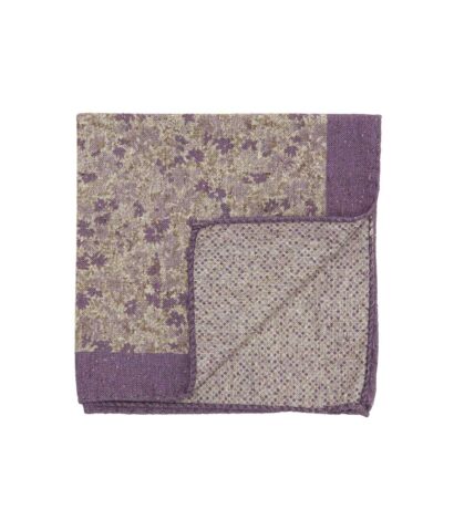 (product) Purple and White Double Sided Pocket Square with Small Multicolor Flowers and Abstract Dots