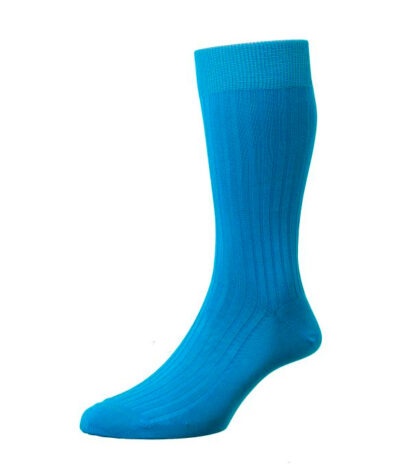 (product) Pantherella Danvers Mid-Calf Cotton Socks - Bright Turquise