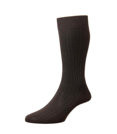 (product) Pantherella Danvers Mid-Calf Cotton Socks - Dark Brown Mix