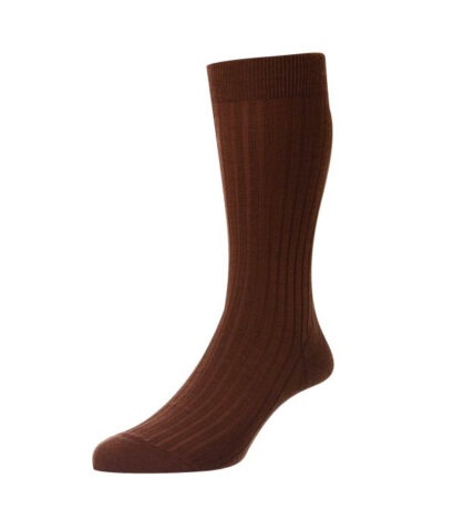 (product) Pantherella Laburnum Mid-Calf Wool Socks - Conker