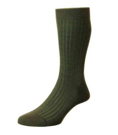 (product) Pantherella Laburnum Mid-Calf Wool Socks - Dark Olive Mix
