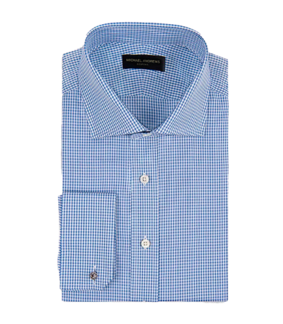 (product) Blue Textured Micro-Gingham, Spread-Collar Shirt