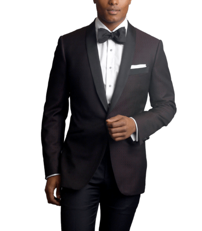 Burgundy Textured Wool made-to-measure Dinner Jacket with Grosgrain Trim