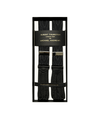 Albert Thurston 32mm Black Moire Suspenders with Silver Hardware