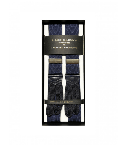 Albert Thurston 32mm Navy Moire Suspenders with Silver Hardware