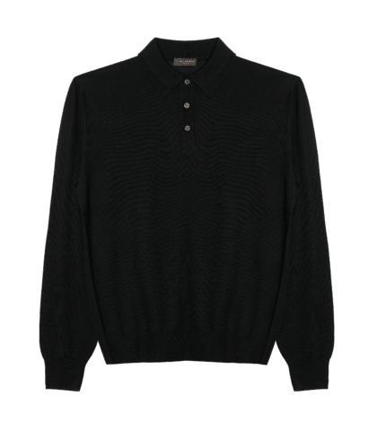 (product) Black Silk Cashmere Long-Sleeve Polo