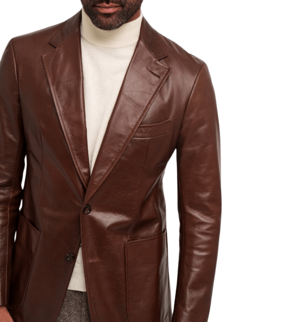 Michael Andrews Medium Brown Leather Sport Coat Detail
