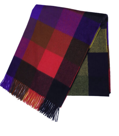 Block Check Cashmere Stole Black x Multi-Coloured