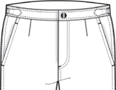 Sketch of tailored swim shorts with front snap closure