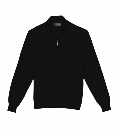 Michael Andrews Custom Merino Wool 1-4 Zip Mock-Sweater in Black
