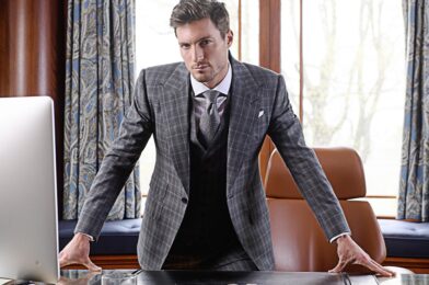 Bobby wearing Grey Check Suit from Michael Andrews Bespoke