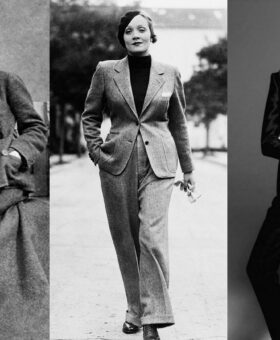 Images showing the evolution of women’s suits