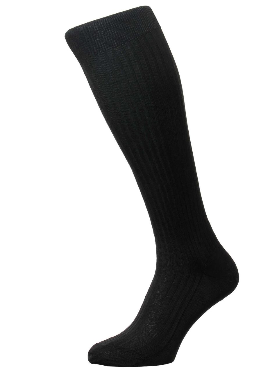 (product) Pantherella Baffin Over-the-Calf Formal Silk Socks - Black (Ex. Large 12