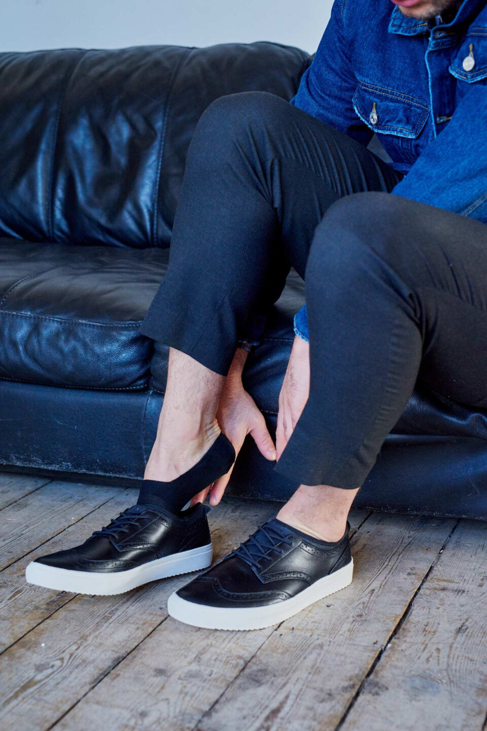 Pantherella Mahon Wool No-Show Socks, styled with casual sneakers and cropped trousers