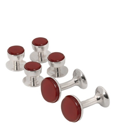 (product) Cornelian Stud and Cufflink Set (White Rhodium)